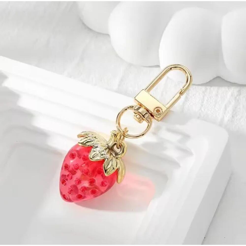Cute Dainty Strawberry Handbag Charm KeyChain Cottagecore Fruity Darling Gift